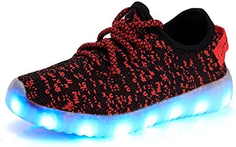 Jeneet USB Charging LED Light Up Fashion Sports Flashing Sneaker Shoes for Kids Boys Girls(Red)