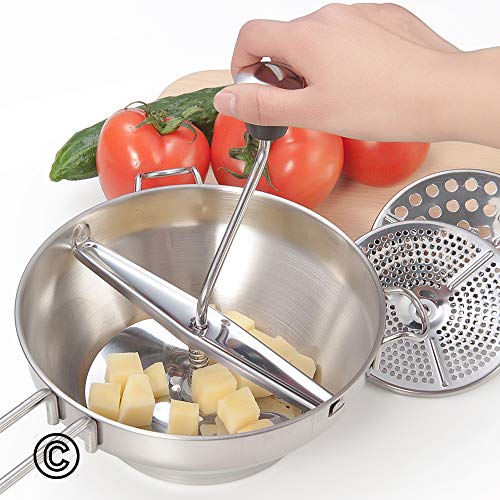 Rotary Food Mill Potato Ricer with 3 Interchangeable Disks, Great for