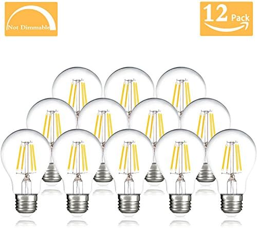 Non Dimmable LED A19 Bulb, 40 Watt Incandescent Bulb Replace 4 Watt LED Filament Light Bulbs, 4000K Natural White Medium Base E26 Filament Bulb 400 Lumens 120 Volt Glass Cover 360 Degree(Pack of 12)