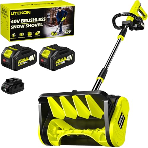 Litekon 40V Brushless Cordless Snow Shovel, 13-Inch Electric Snow Blower with 2X