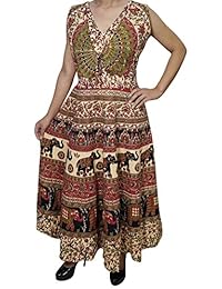 Womens Festive Maxi Dress Jungle Groove Handmade Block Print Sleeveless Summer Dresses