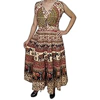 Mogul Interior Womens Festive Maxi Dress Jungle Groove Handmade Block Print Sleeveless Summer Dresses