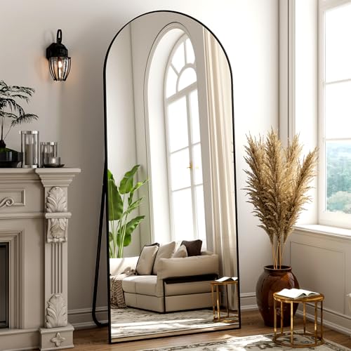 BEAUTYPEAK Full Length Mirror 165x60cm Large Arch Floor Mirror with Stand Arched Full Body Mirror Standing Hanging or Leaning Wall for Bedroom/Entryway, Black