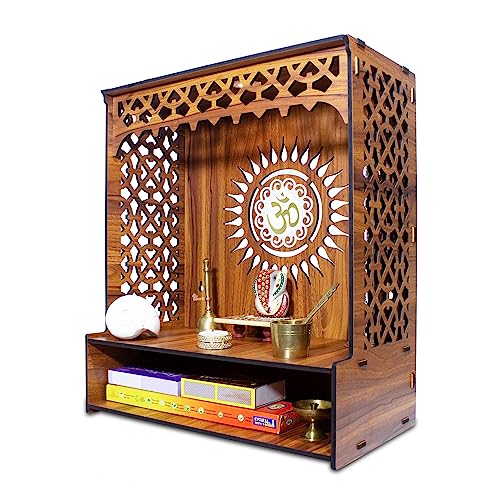 Heartily® Aastha Beautiful Wooden Pooja Mandir for Home or Puja Temple Stand for Office and Shops with Led spot Light (H- 18, L- 16, W-8.75 Inch)