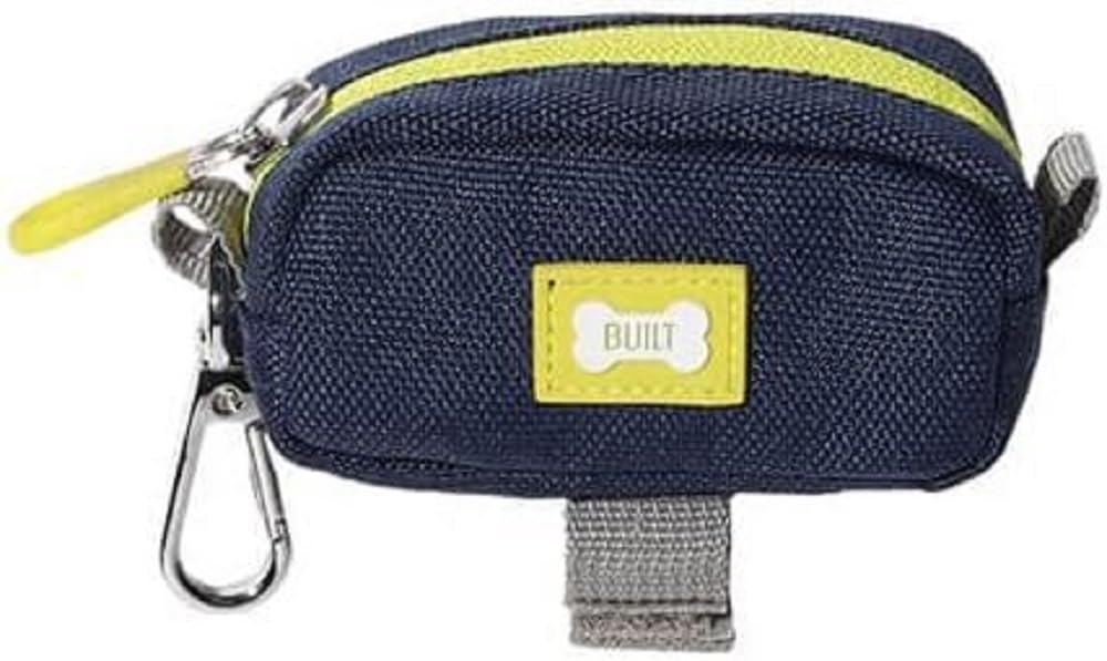 BUILT PET NightSafe Poop Bag Holder & Treat Dispenser, Clips to Lead for Dog Walking, Hands Free Duo Carry Pouch with 2 Compartments for Waste Sacks & Rewards, Attaches to Leash or Belt, Blue, Small