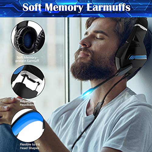 Xbuty Stereo Gaming Headset For Ps4 Pc Xbox One Controller Noise Cancelling Over Ear Headphones With Mic Led Light Bass Surround Soft Memory Earmuffs For Laptop Mac Nintendo Switch Games