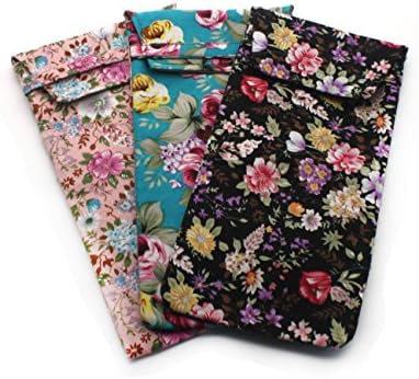 2 PACK / 3 PACK Soft Cloth Slip In Lady Floral Eyeglass or Regular Sunglasses Pouch Case