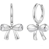 BABAMIA 14K Gold Plated 925 Sterling Silver Posts Bow Hoop Earrings for Women, Cute Bowknot Hypoallergenic Drop/Dangle Huggie Earrings Valentine Gift