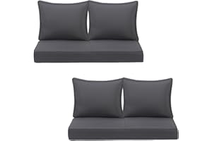 HERMOCE Outdoor Deep Seating Cushion Set, 24" x 24", Waterproof & Fade Resistant Patio Furniture Cushions with Handle, Deep Seat and Back Cushion for Chair and Sofa (Gray, 4)
