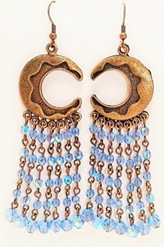 Handmade Chandelier Earrings~Moons~Blue