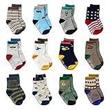 LAISOR 12 Pairs Assorted Non-Skid Ankle Cotton Socks with Grip For Kids Toddlers Baby Boys (3-5 Years)