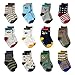 LAISOR 12 Pairs Assorted Non-Skid Ankle Cotton Socks Grip Kids Toddlers Baby Boys (3-5 Years)