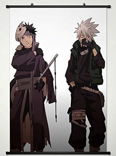 Naruto Wall Scroll Poster Fabric Painting for Anime Uchiha Obito & Hatake Kakashi 616 L