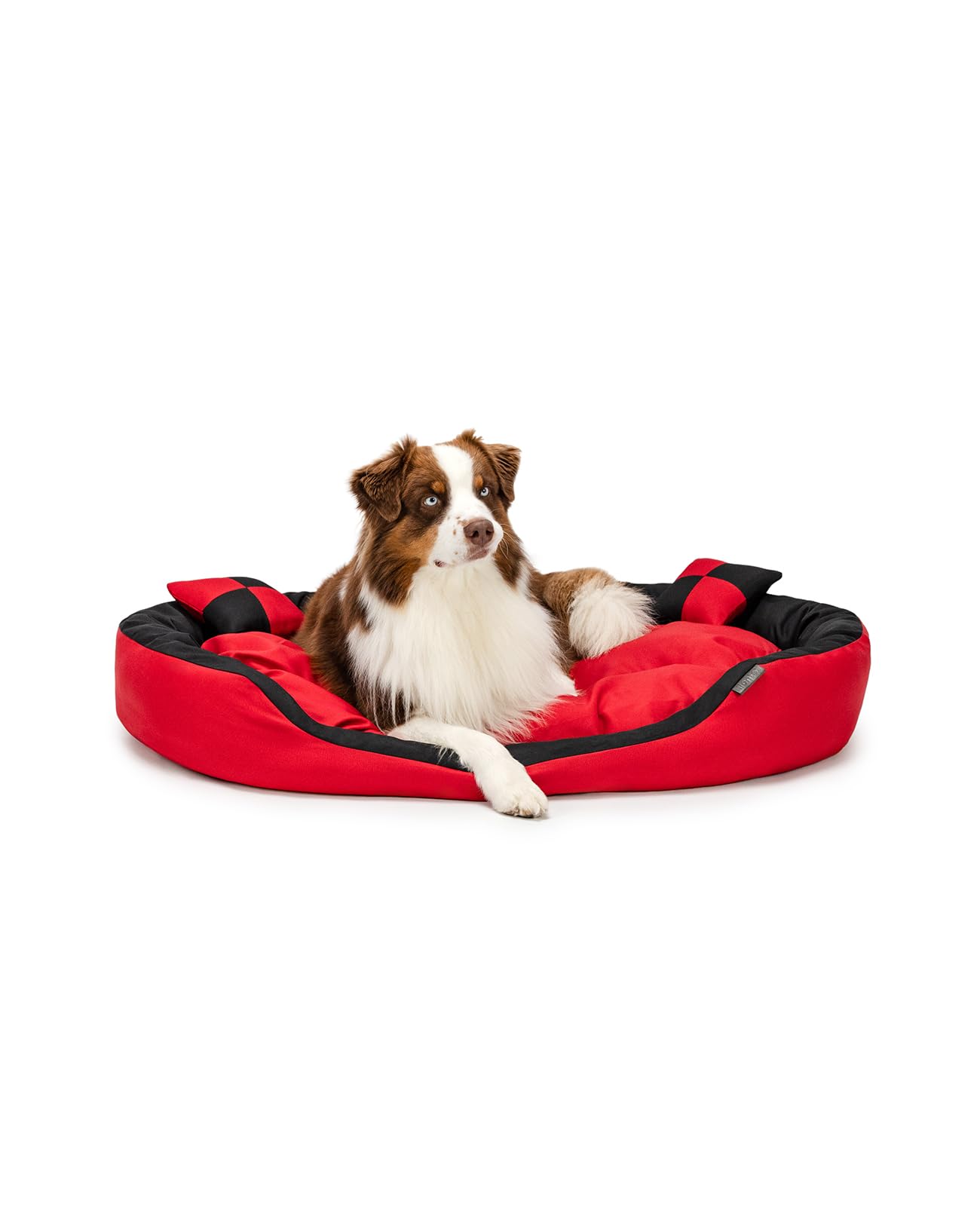 lionto Dog bed 4-in-1 with reversible cushion in Oxford, 110x80 cm, scratch-resistant pet bed with deep entry for cats and dogs, incl. decorative pillow, water-repellent, red/black