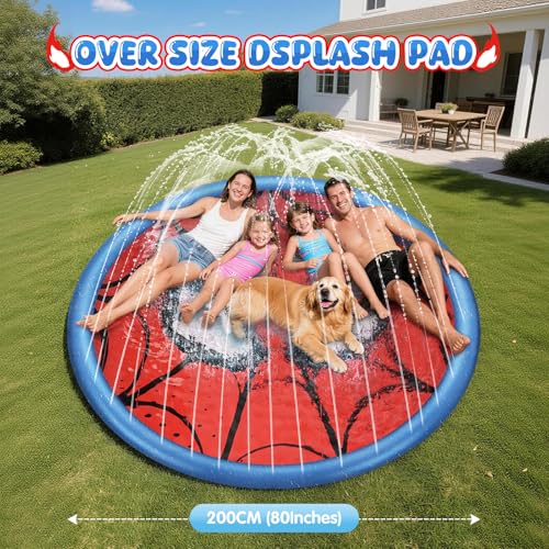 Lubolee Splash Pad for Kids and Dogs, Non Slip Extra Large Splash Pad Outdoor Sprinkler for Kids, Dog Water Summer Toys Outdoor Toys Ages 4-12 (80 inches)