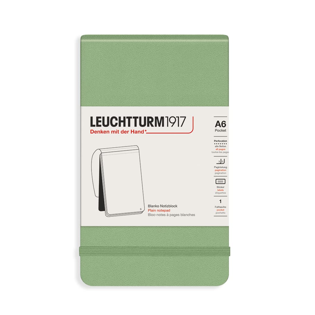 LEUCHTTURM1917 364405 Notepad Pocket (A6), Hardcover, 184 Numbered Pages, Sage, Plain
