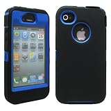 GEARONIC TM Black & Blue Three Layer Silicone PC Case Cover for iPhone 4 4G 4S
