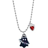 WETMT Ghost Necklace for Women Red Heart Crystal Ghost Necklace Cute Tiny Ghost Pendant Necklace White Black Ghost Charm Necklace Halloween Costume Jewelry