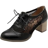 Bellirala Womens Brogues Oxfords Block Heels Lace Up Pumps Wingtip Mesh Dress Shoes