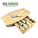 H&L HOME Natural Bamboo Cheese Board Set with 4 Serving Knives and Hidden, Removable Storage Drawer, with Bonus Wine Bag
