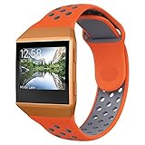 UMTELE Compatible for Fitbit Ionic Band, Two-Toned Perforated Strap Breathable Accessory Wristband with Quick Lock&Release Buckle Replacement for Fitbit Ionic Smart Watch, Small, Orange/Grey