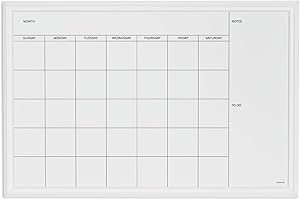 U Brands Magnetic Dry Erase Calendar Board, 30"x20", White Wood Style Frame, Includes Magnets
