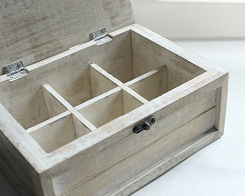 Store Indya Wooden Tea Box Chest with 6 Compartments Hand Carved Tea Bags Condiments Spices Holder Organizer Hand Painted Keepsake Storage Box