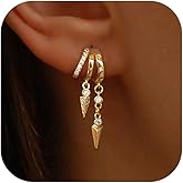 Dangle Earrings For Women, Dainty Gold Drop Statement Earrings 14K Gold Plated Long Huggie Earrings for Women Trendy Hypoallergenic Dangly Earrings Small Triple Hoops Earrings Fashion Jewelry