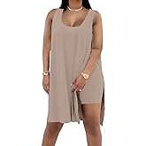 AXOSY Women's Plus Size 2 Piece Outfits Sleeveless Tunic Tops and Bodycon Biker Shorts Sets Tracksuits