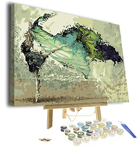 Paint by Numbers for Adults - Framed Canvas and Wooden Easel Stand - DIY Full Set of Assorted Color Oil Painting Kit and Brush Accessories - Soul Dancer 12