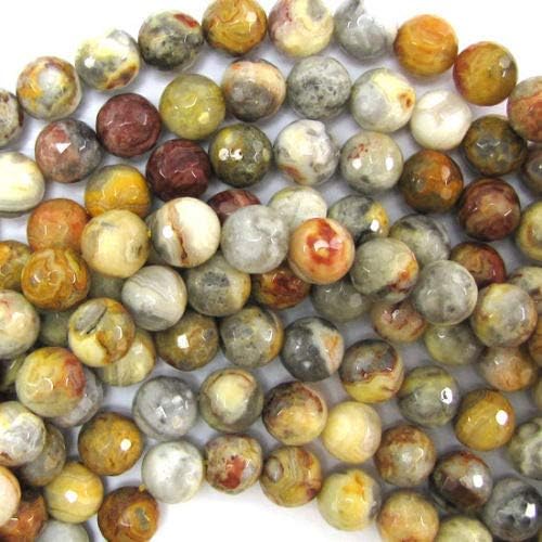 ShopForAllYou Design Making Faceted Natural Crazy Lace Agate Round Beads 15" Strand 12mm