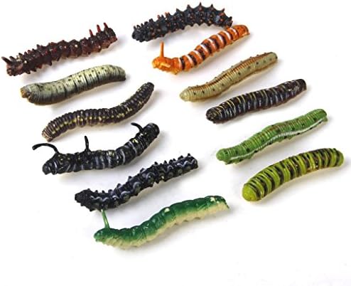TENDOC Pack of 12 Plastic Model Twisty Worm Fake Caterpillar Insect Set Party Favors Tricks PVC Multi-colored Toys for Kids Children