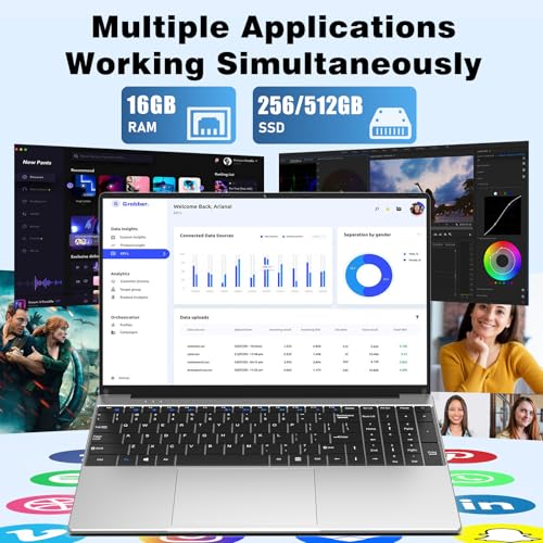 MITUNTUN 2026 New Laptop Computer, 15.6 Inch Window 11 Pro Lap Top PC 16GB RAM 256GB SSD, Core M3(Beat N4000), 2-Year Warranty, Office 365, FHD 1920 * 1080, 180°Open, UHD Graphics