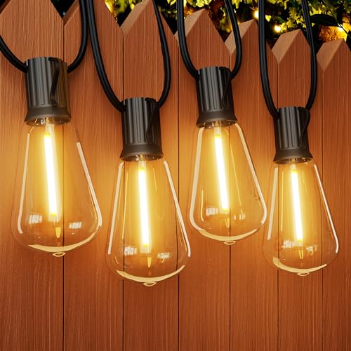 OHLUX String Lights for Outside,120FT Dimmable Outdoor String Lights with 62 Shatterproof ST38 LED Vintage Edison Bulbs,2200K Connectable Hanging Ligh