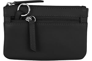 ili New York Mini Leather Coin Purse, Compact Design with Key Ring and RFID Protection for Women and Men in Vibrant Colors, Black