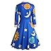 ZAFUL Women's Vintage Peter Pan Collar Planet Print A Line Flare Party Dress Blue