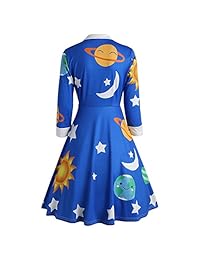 CharMma vestido de fiesta vintage con cuello de Peter Pan, estampado de planeta, línea A
