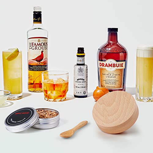 Cocktail Smoker Kit with 4 Flavors of Wood Chips for Cocktails, Whiskey, Bourbon & Meat, Old Fashioned Cocktail Smoker Kit, Flavor Drink Smoker Include Oak, Cherry, Apple and Pecan Wood Chips