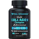 Vital Vitamins Multi Collagen Complex - Type I, II, III, V, X, Grass Fed, Non-GMO, 150 Capsules