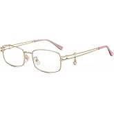 Firmoo Blue Light Glasses Square Metal Frame for Women with Bear Charm for Computer & Phone Use Anti Glare & UV Protection