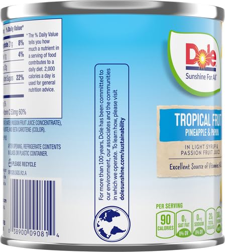 DOLE CANNED MIXED TROPICAL FRUIT (PINEAPPLE & PAPAYA) IN LIGHT SYRUP & PASSION FRUIT JUICE, 15.25 OZ