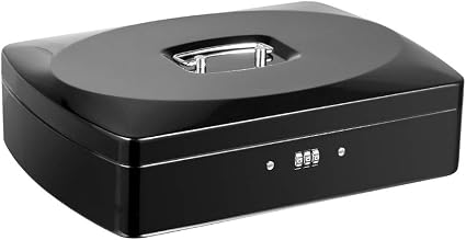 Amazon 八番屋 スチール収納ボックス ミニ金庫 手提げ金庫 手提げ貯金箱 Cash Mate サイズ キャッシュメイト 3桁 ダイヤル式ロック 家庭用 オフィス おしゃれ かわいい ブラック 金庫 文房具 オフィス用品