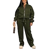 PINSV Women's 2 Piece Outfits Sweatsuits Full Zip Sweatshirts Wide Leg Sweatpant Sets Tracksuits