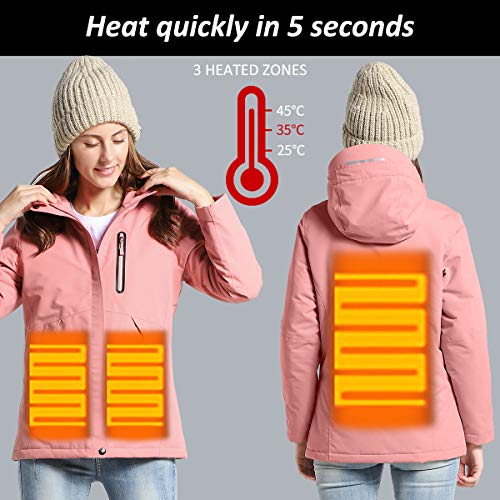Venustas Women's Heated Jacket with Hood Waterproof Wind Resistant(Power Bank NOT Included) Pink