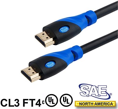 SAE In Wall High Speed HDMI Cable 15FT - HDMI 2.0 [UHD 4k, CL3, 3D, ARC] Gold Plated Connectors FT4 Rated, UL CUL Certified Fully Compatible with 3D TVs, HD TVs, DVD players, PC, Game Console