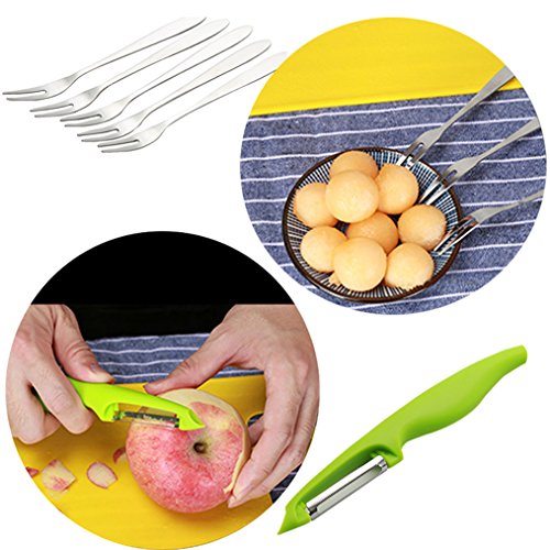 NewFerU Fruit Edible Arrangement Garnish Shape Tool Set:Watermelon Slicer Wedger,Apple Corer Remover,Carving Cutter Knife,Melon Baller Scoop,Pulp Separator,Citrus Peeler,Chopping Board,Forks (10) - Thumbnail 7