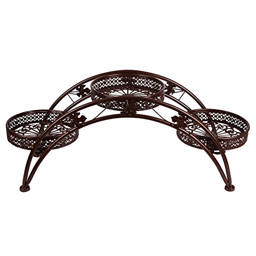 DoubleWin Plant Stand Decorative Metal Garden Patio Standing Plant Flower Pot Rack Display Shelf Holds 3-Flower Pot with Modern "Arch Bridge" Design (Brown)