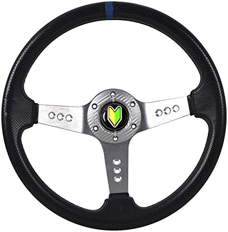 350mm Deep Dish Steering Wheel 6 Bolt Universal Custom (Silver Center Blue Stipe)