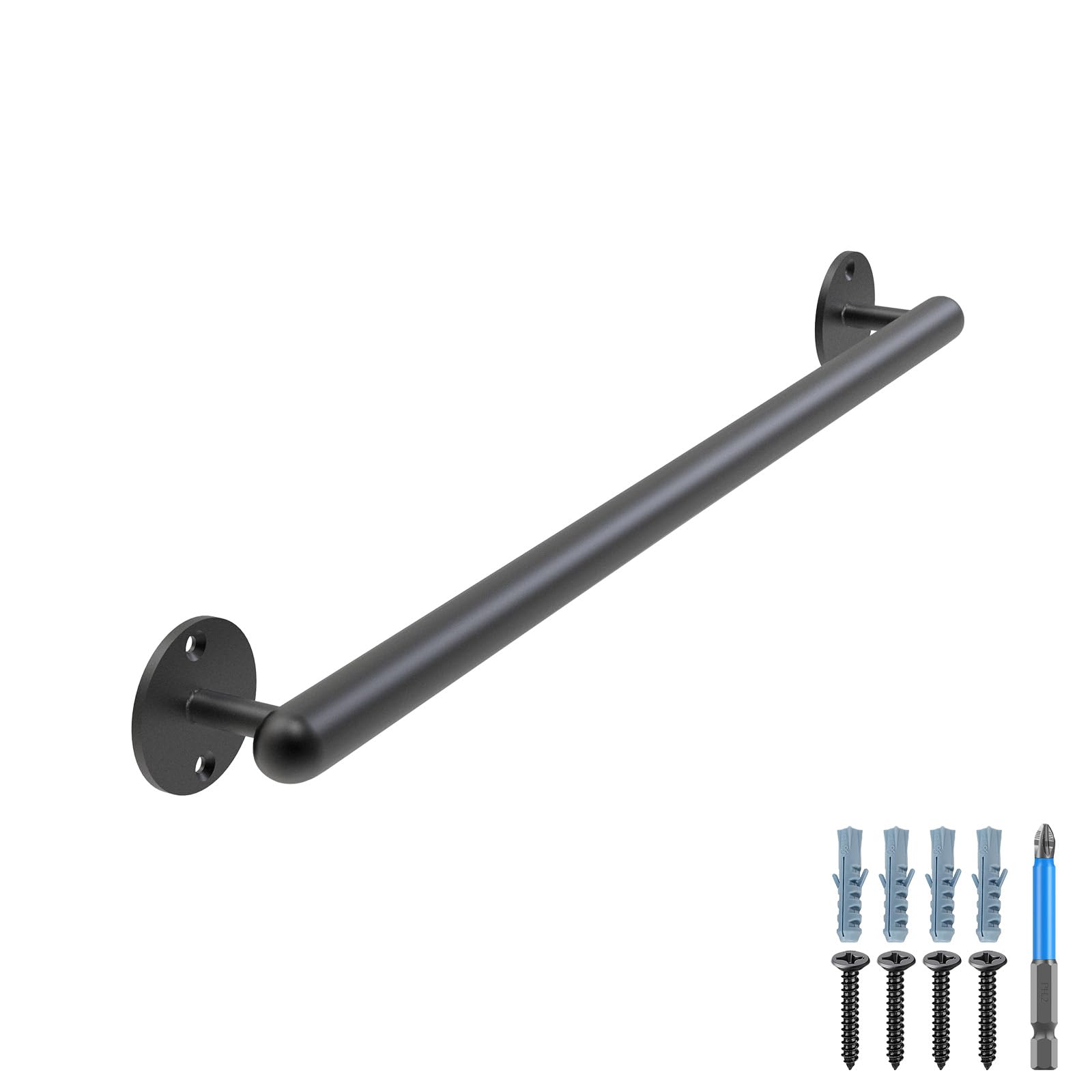 Dolibest Metal Handrail, 61cm Grab Rail Indoor Staircase Banister Railing Black Wall Mounted Stair Balustrade 3.3cm Round Pipe Outdoor Safety Grab Bar Elderly Handle Grip for Younger/Kids/Disabled