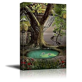 Canvas Prints Wall Art - Beautiful Forest Enchanted Tree House | Modern Wall Decor/Home Art Stretched Gallery Canvas Wraps Giclee Print & Ready to Hang - 12" x 18"